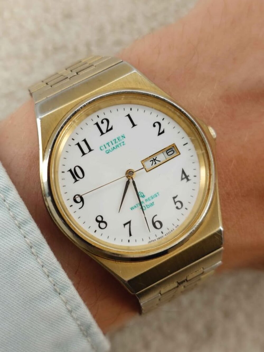 Citizen Quartz Men's Watch 3800-451252 Gold Tone JDM Day Date Kanji Vintage 35mm